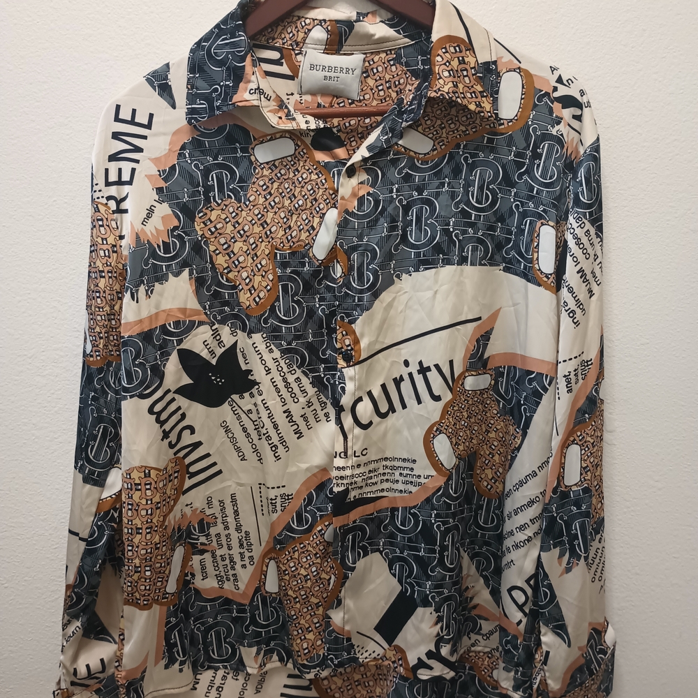Burberry Men’s Long-Sleeve Printed Shirt — Black, Cream & Tan - Picture 5 of 5